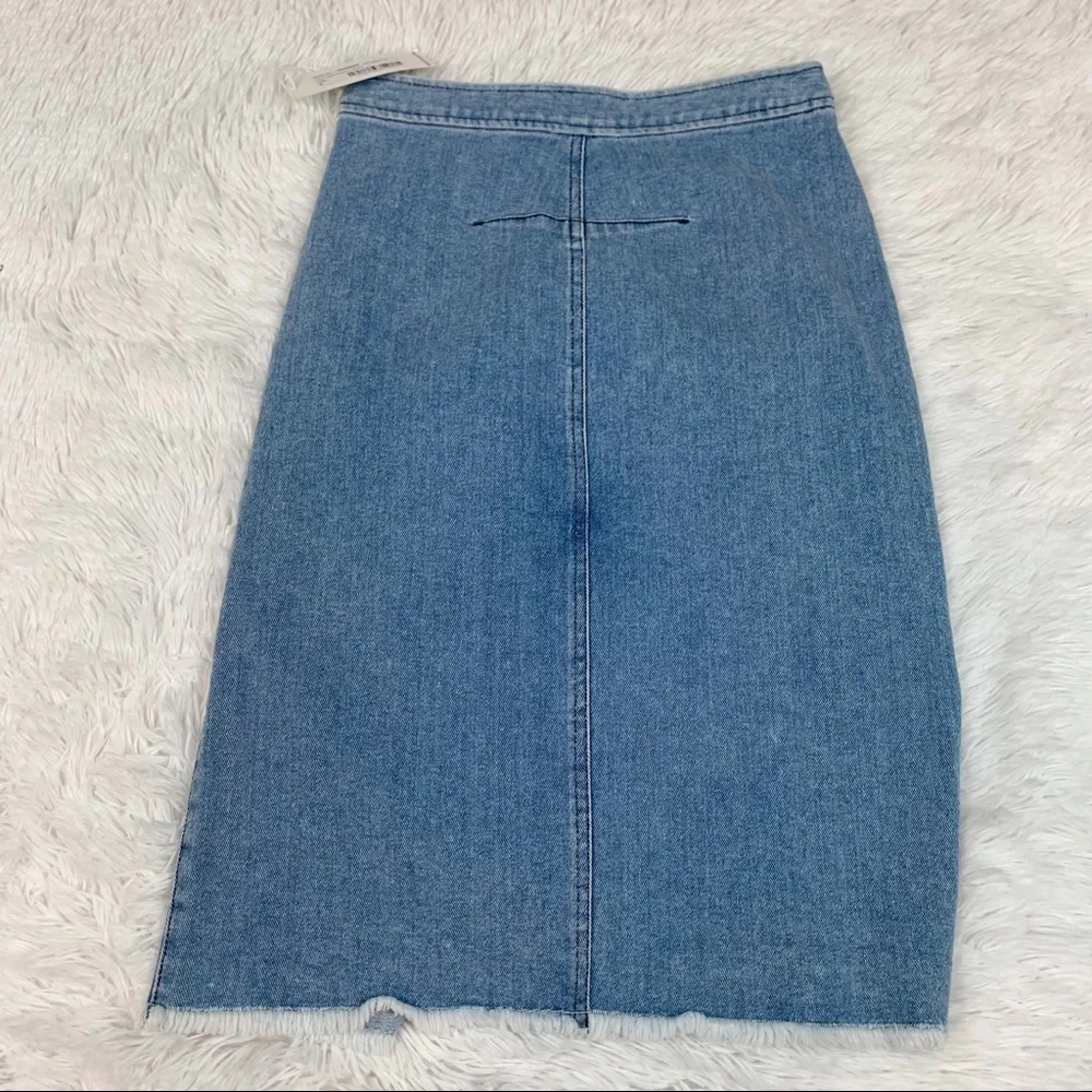 R.G. Kane Raw Hem Cut out Denim Skirt high rise straight‎ a-line